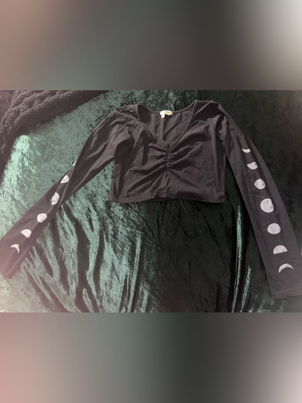 EARTHBOUND Black Long Sleeve Moon Phase Crop Top